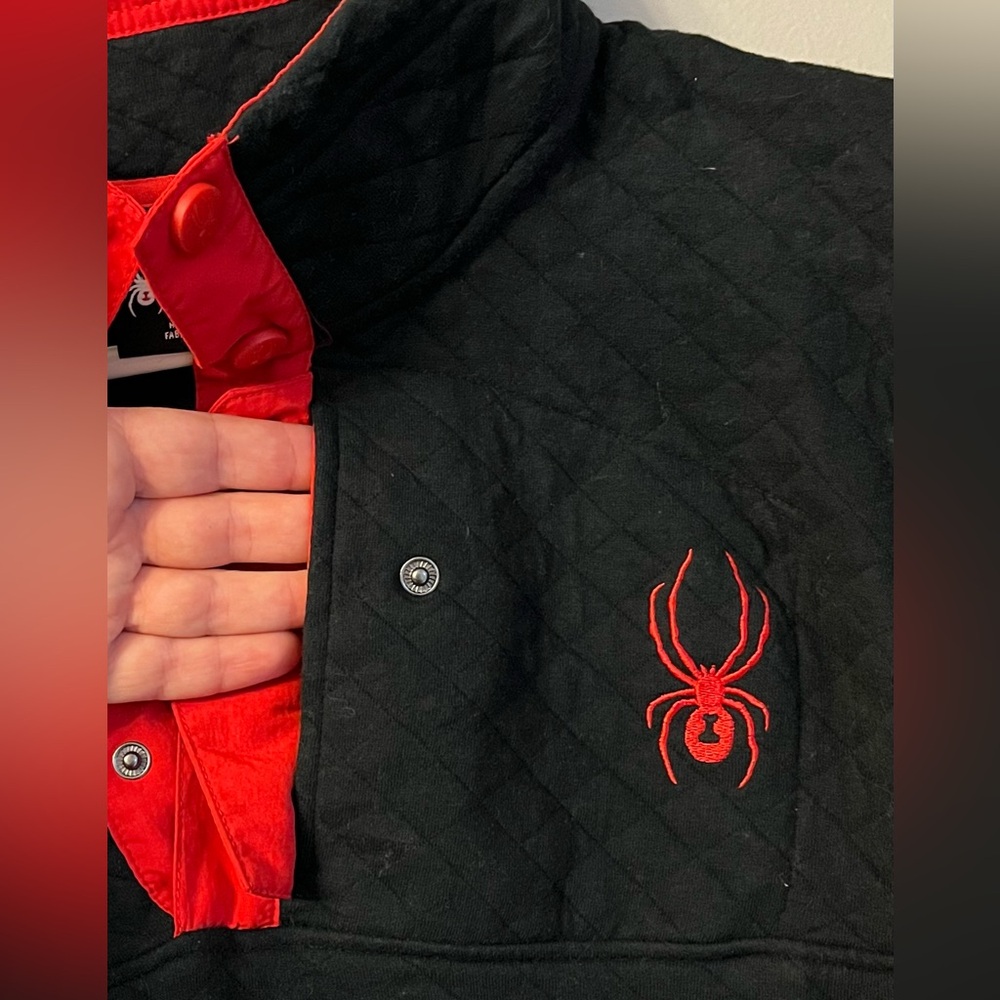 Spyder Sweatshirt Sweater Pullover Fleece Size M Black Red 1/4 Button - Picture 3 of 10